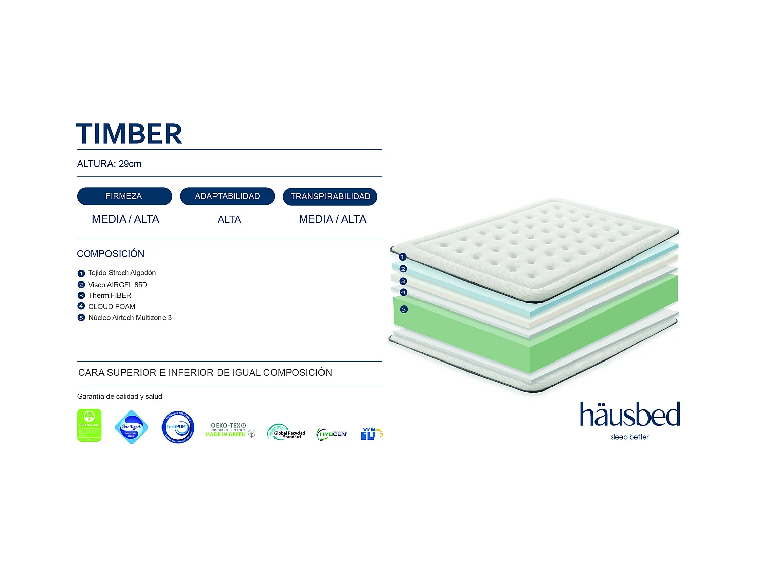 Colchón Airtech y Visco Airgel TIMBER 29 cm Häusbed 120X200