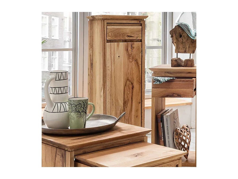 Blumensäule aus Wildeiche Massivholz mit Schublade und Tür