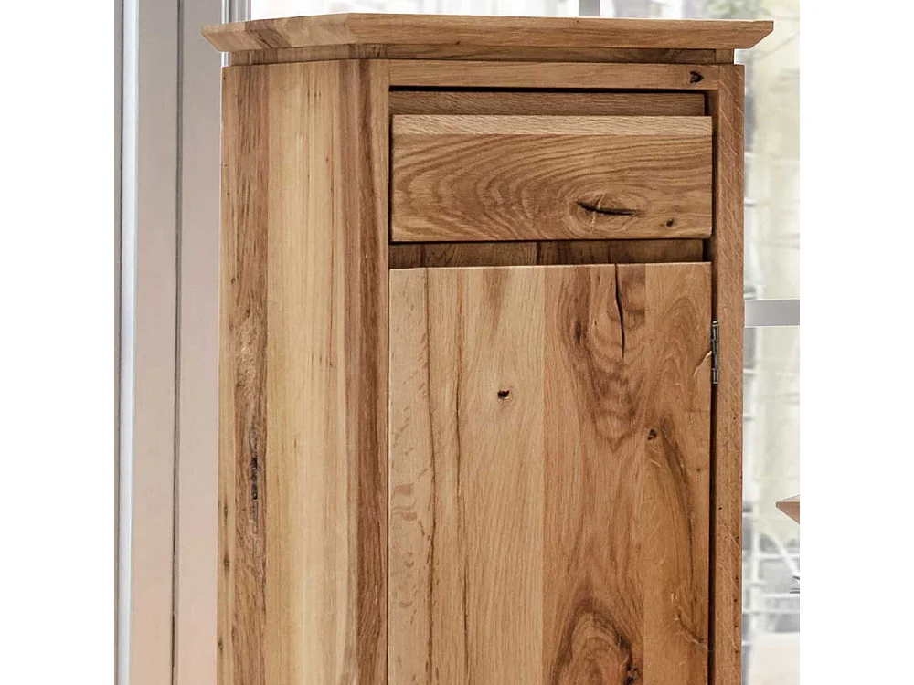 Blumensäule aus Wildeiche Massivholz mit Schublade und Tür