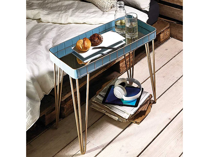 Ablagetisch in Hellblau und Bronzefarben Spiegelglasplatte