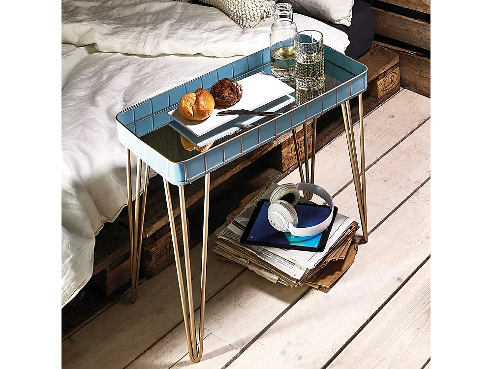 Ablagetisch in Hellblau und Bronzefarben Spiegelglasplatte