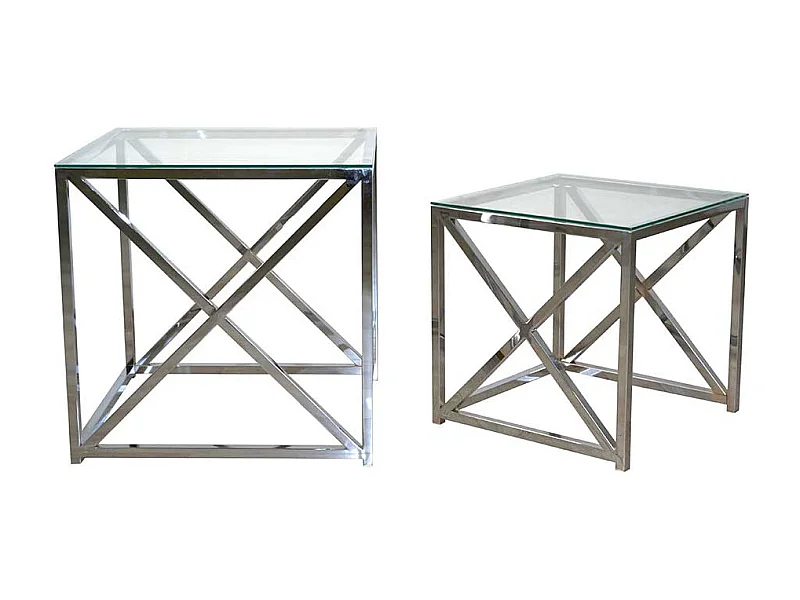 Beitisch Set in Chromfarben Klarglasplatte (zweiteilig)
