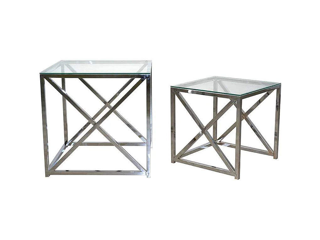 Beitisch Set in Chromfarben Klarglasplatte (zweiteilig)