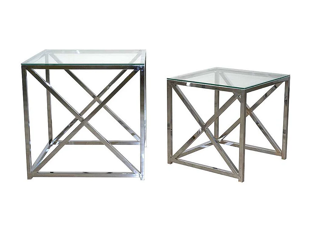 Beitisch Set in Chromfarben Klarglasplatte (zweiteilig)