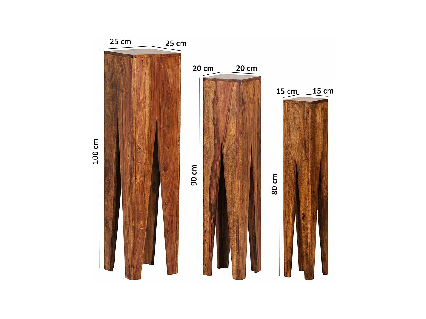 Blumensäule Set aus Sheesham Massivholz lackiert (dreiteilig)