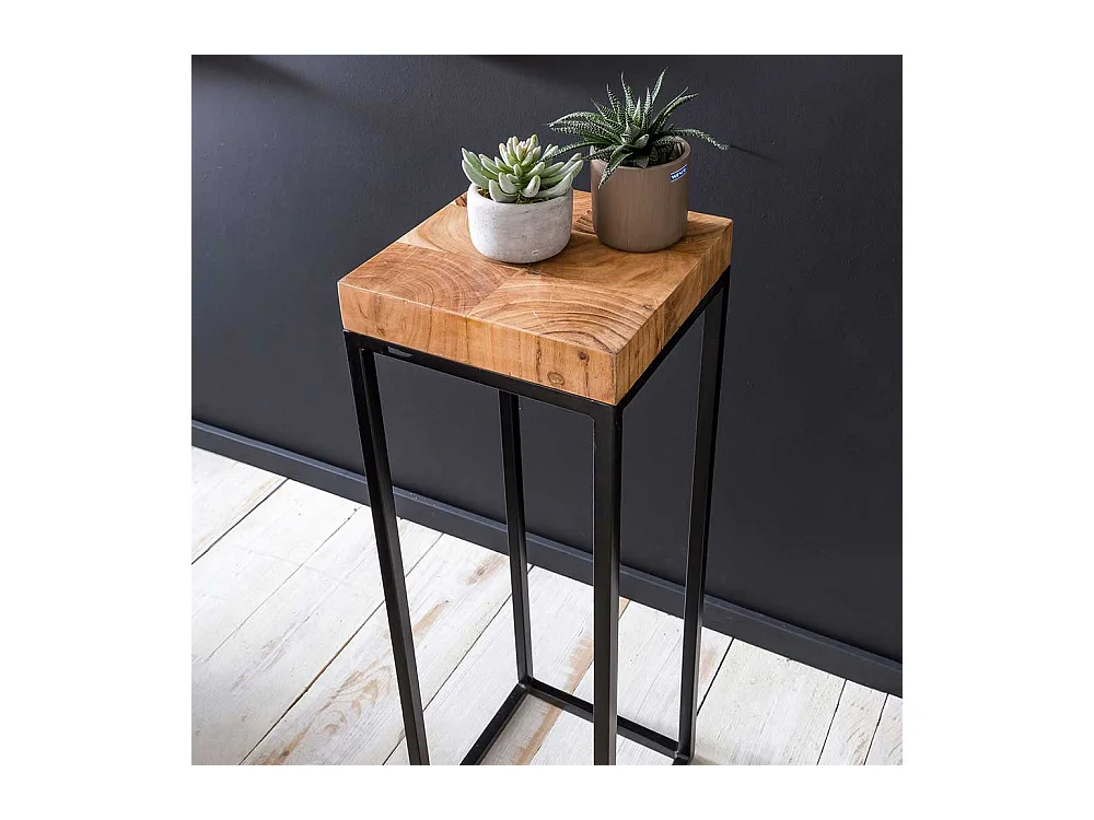 Blumensäule aus Akazie Massivholz und Eisen 30 cm breit