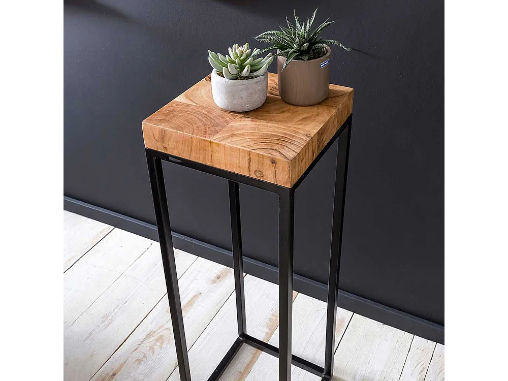 Blumensäule aus Akazie Massivholz und Eisen 30 cm breit