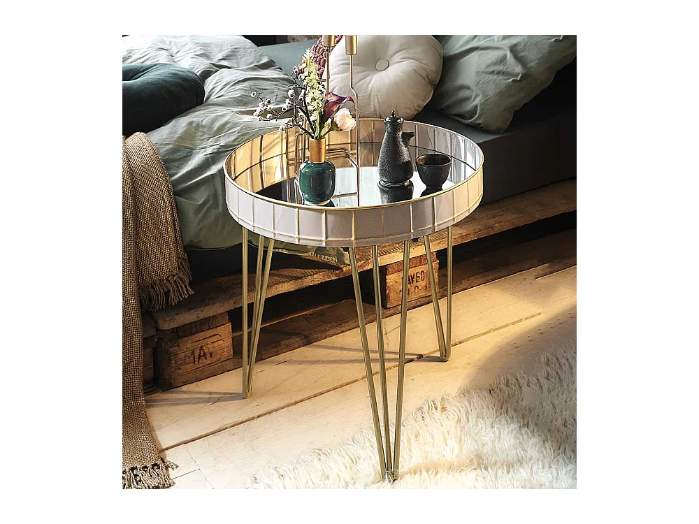 Design Sofatisch in Hellgrau und Bronzefarben rund