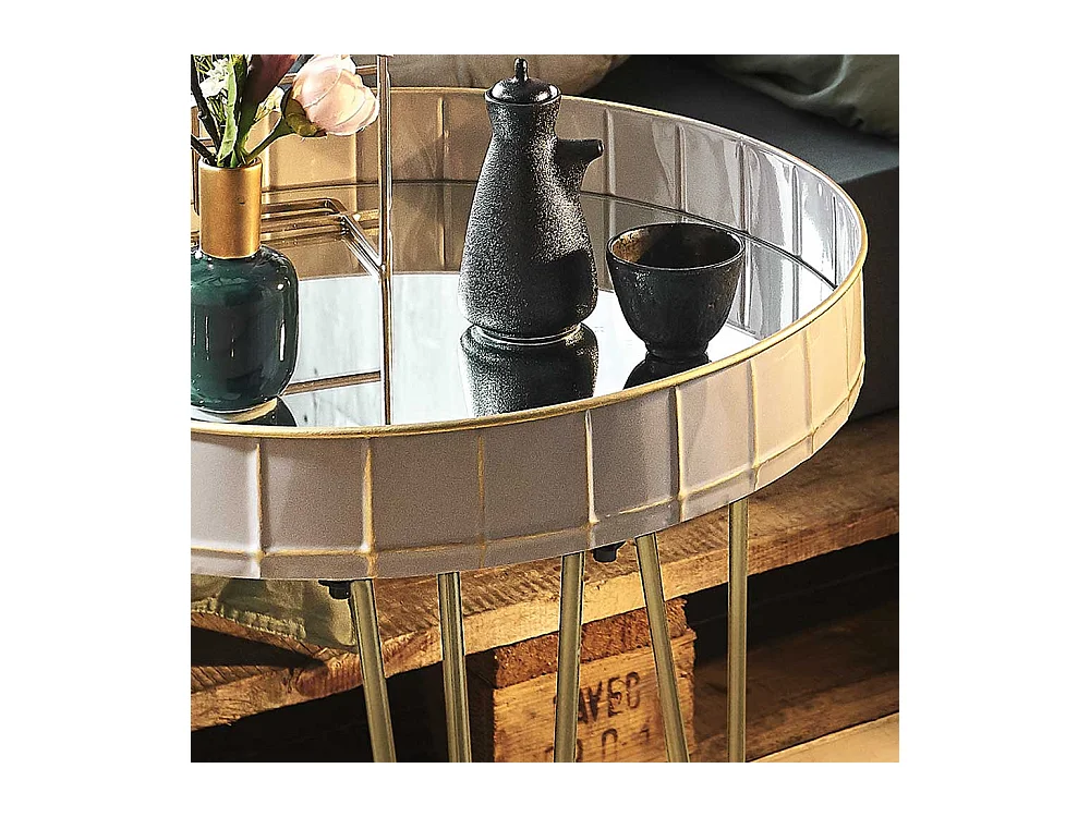 Design Sofatisch in Hellgrau und Bronzefarben rund