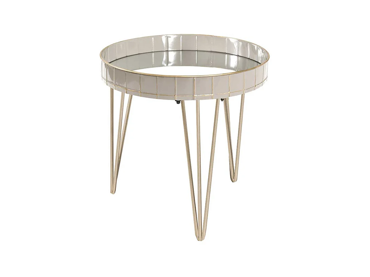 Design Sofatisch in Hellgrau und Bronzefarben rund