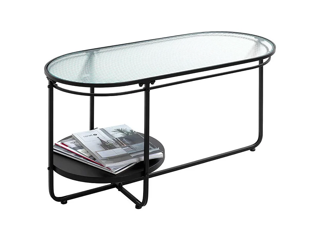 Designcouchtisch mit Bügelgestell Strukturglasplatte Riffelglas