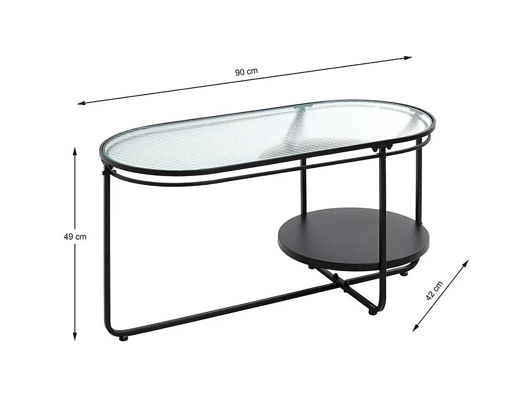 Designcouchtisch mit Bügelgestell Strukturglasplatte Riffelglas