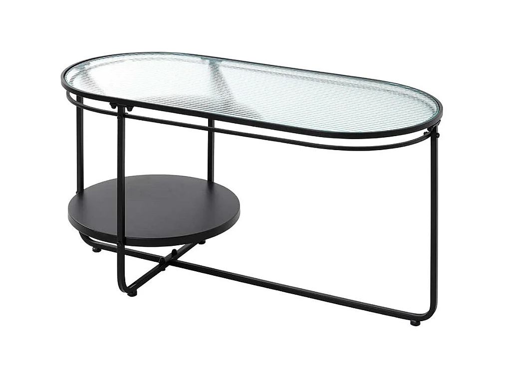 Designcouchtisch mit Bügelgestell Strukturglasplatte Riffelglas