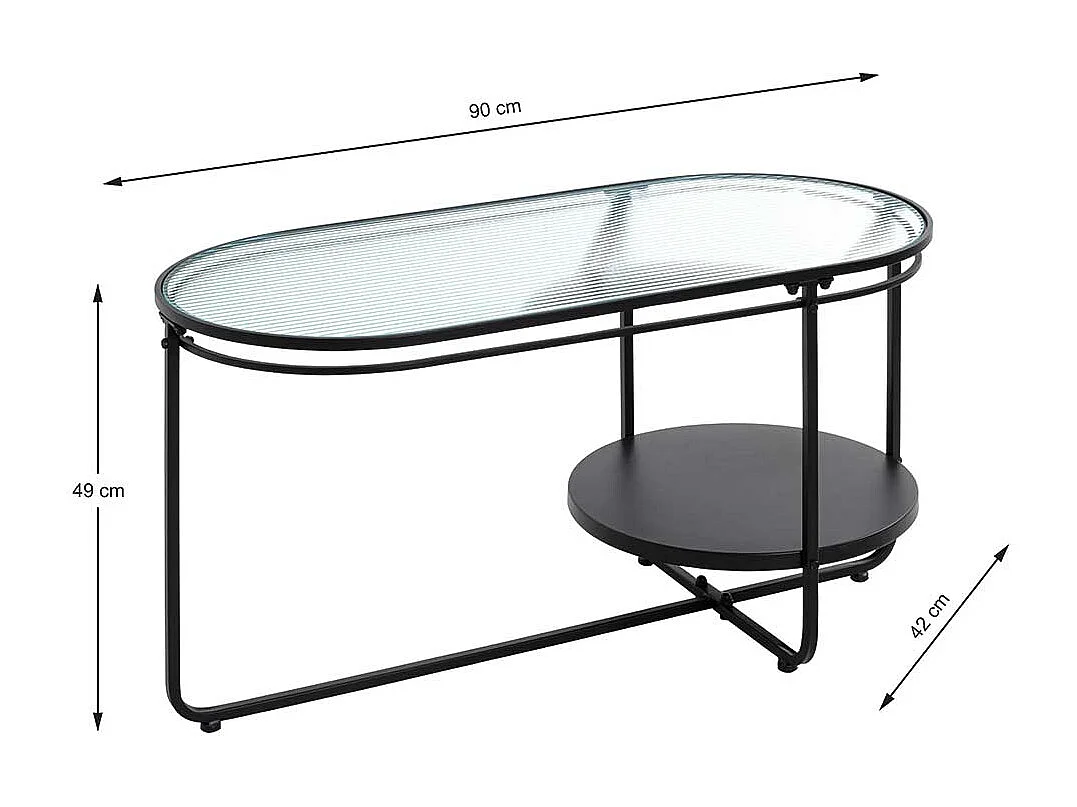 Designcouchtisch mit Bügelgestell Strukturglasplatte Riffelglas