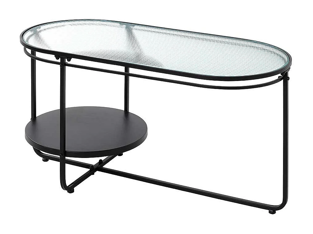Designcouchtisch mit Bügelgestell Strukturglasplatte Riffelglas
