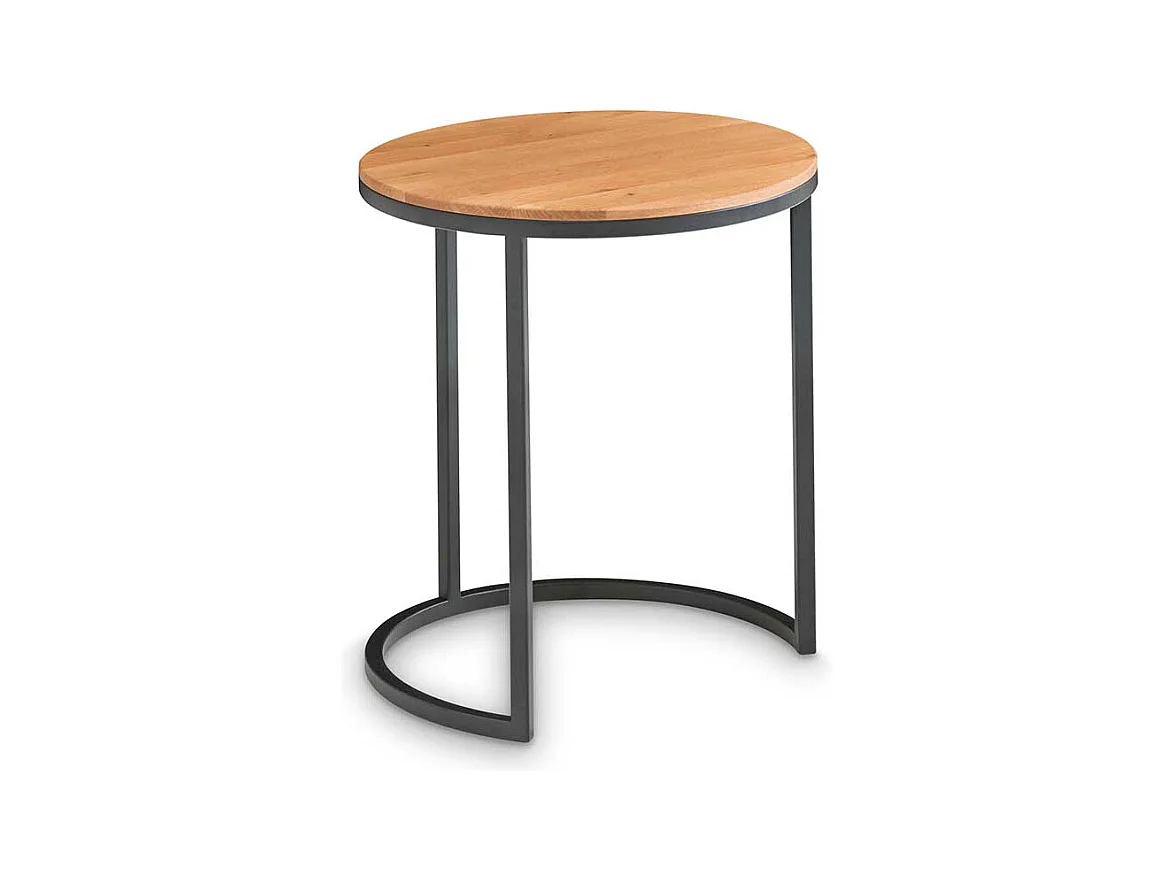 Anstelltisch Set aus Asteiche Massivholz und Metall rund (zweiteilig)