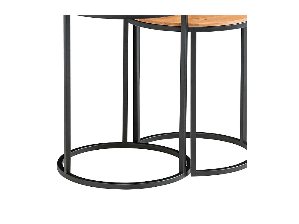 Anstelltisch Set aus Asteiche Massivholz und Metall rund (zweiteilig)