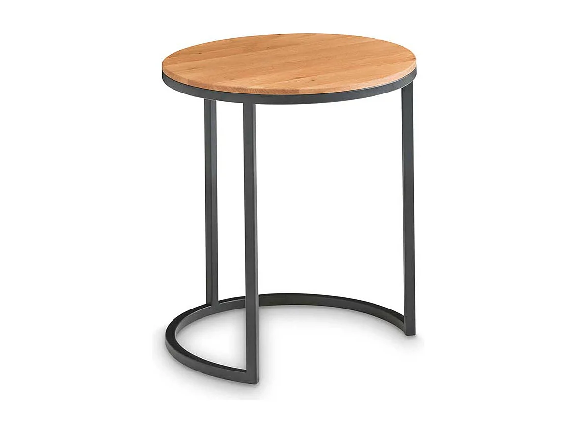 Anstelltisch Set aus Asteiche Massivholz und Metall rund (zweiteilig)