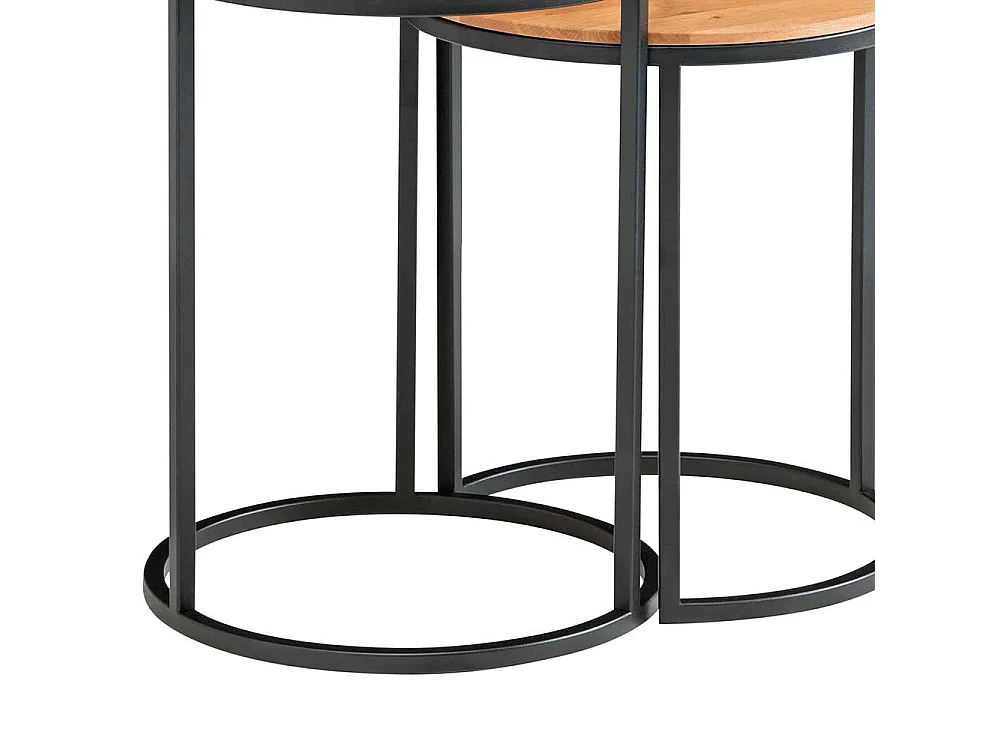 Anstelltisch Set aus Asteiche Massivholz und Metall rund (zweiteilig)