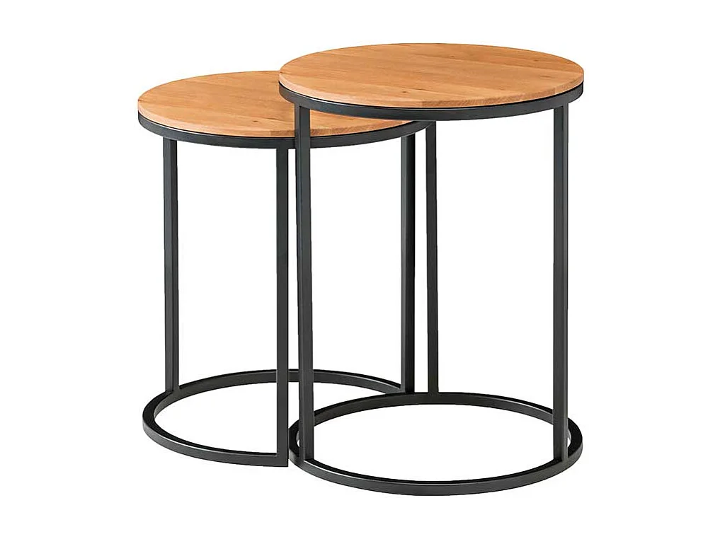 Anstelltisch Set aus Asteiche Massivholz und Metall rund (zweiteilig)