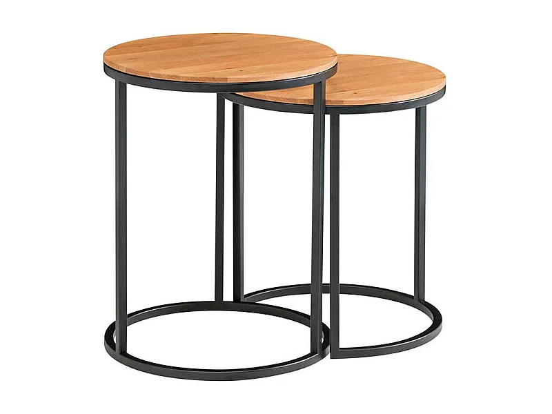 Anstelltisch Set aus Asteiche Massivholz und Metall rund (zweiteilig)