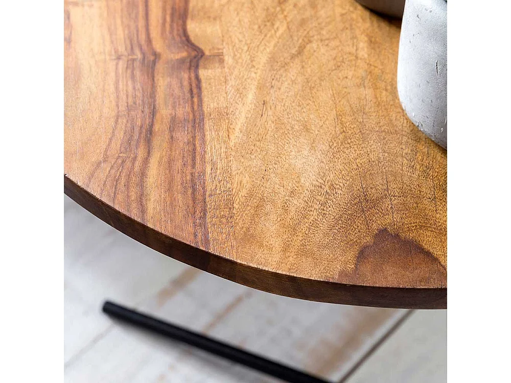 Couch Anstelltisch aus Sheesham Massivholz und Eisen rund