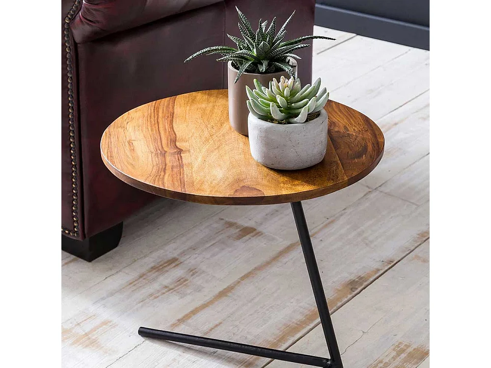 Couch Anstelltisch aus Sheesham Massivholz und Eisen rund