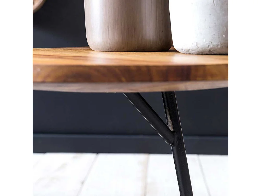 Couch Anstelltisch aus Sheesham Massivholz und Eisen rund