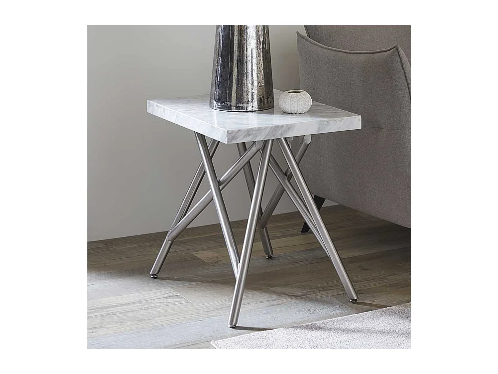 Beitisch mit weißer Marmorplatte Vierfußgestell aus Edelstahl