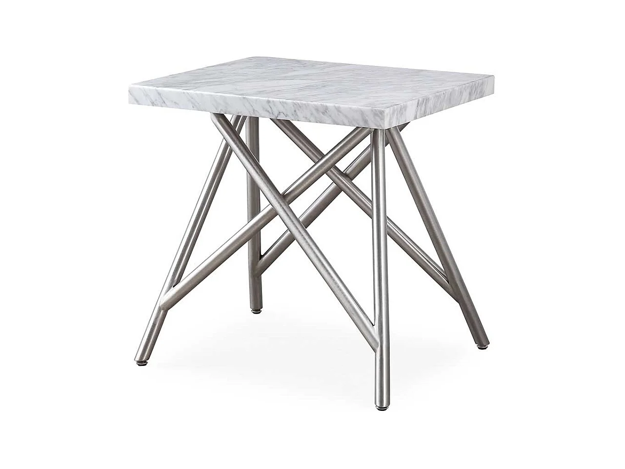 Beitisch mit weißer Marmorplatte Vierfußgestell aus Edelstahl