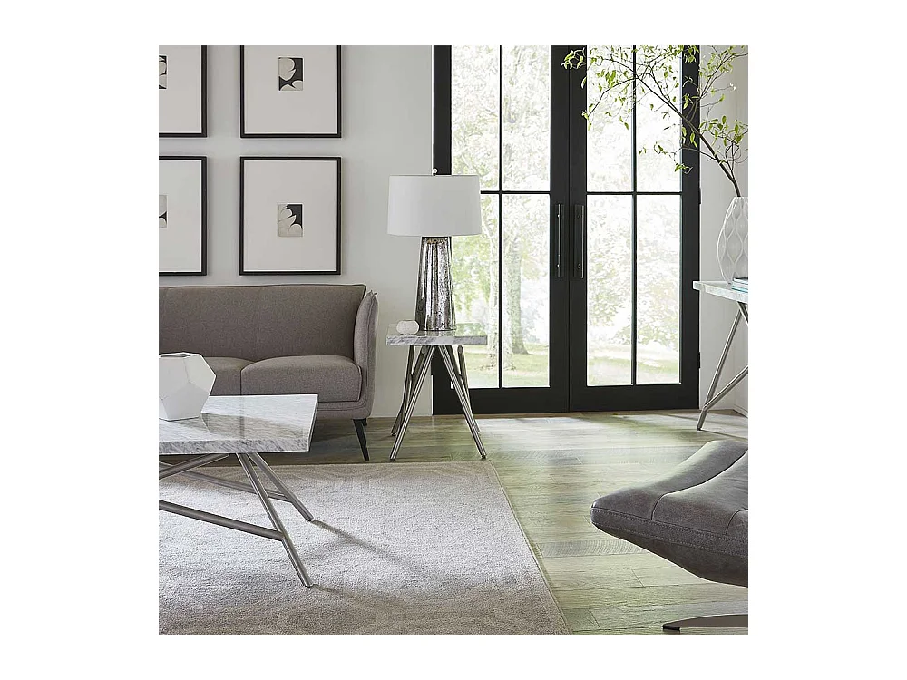 Beitisch mit weißer Marmorplatte Vierfußgestell aus Edelstahl