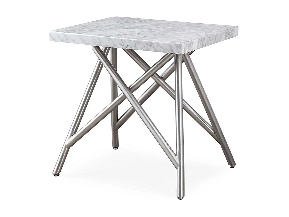 Beitisch mit weißer Marmorplatte Vierfußgestell aus Edelstahl