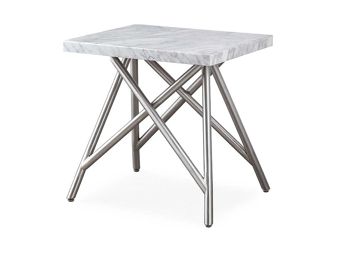 Beitisch mit weißer Marmorplatte Vierfußgestell aus Edelstahl