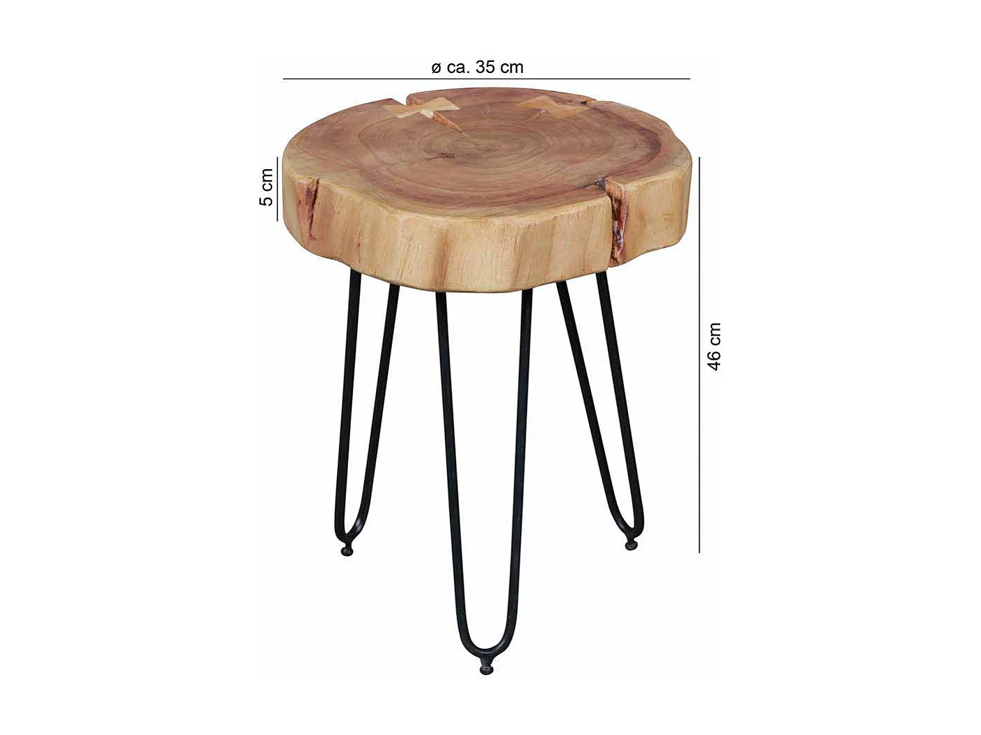 Ablagetisch mit Baumscheibenplatte Akazie Massivholz