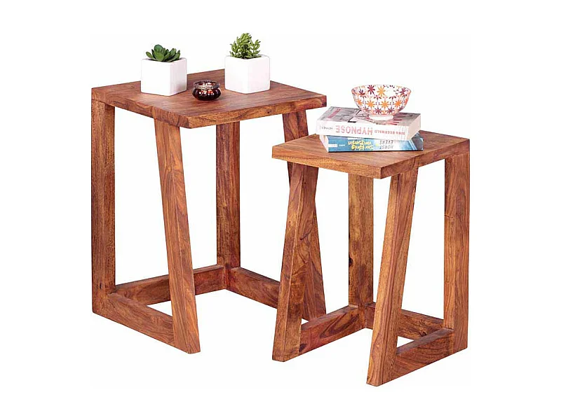 Ablagetisch Set aus Sheesham Massivholz lackiert (zweiteilig)