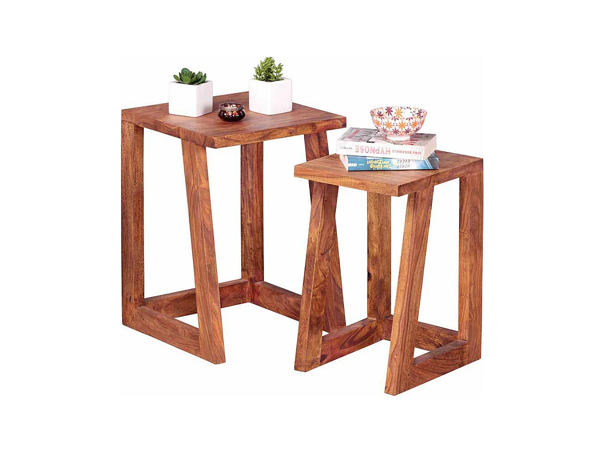 Ablagetisch Set aus Sheesham Massivholz lackiert (zweiteilig)