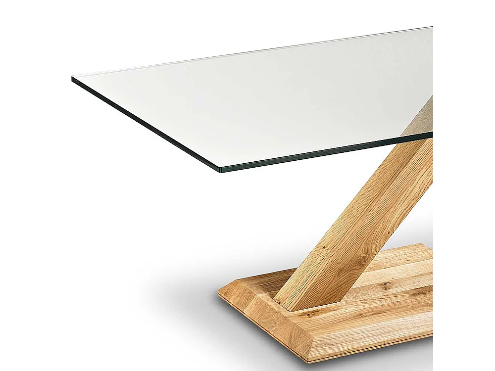 Designercouchtisch aus Asteiche Massivholz Sicherheitsglas