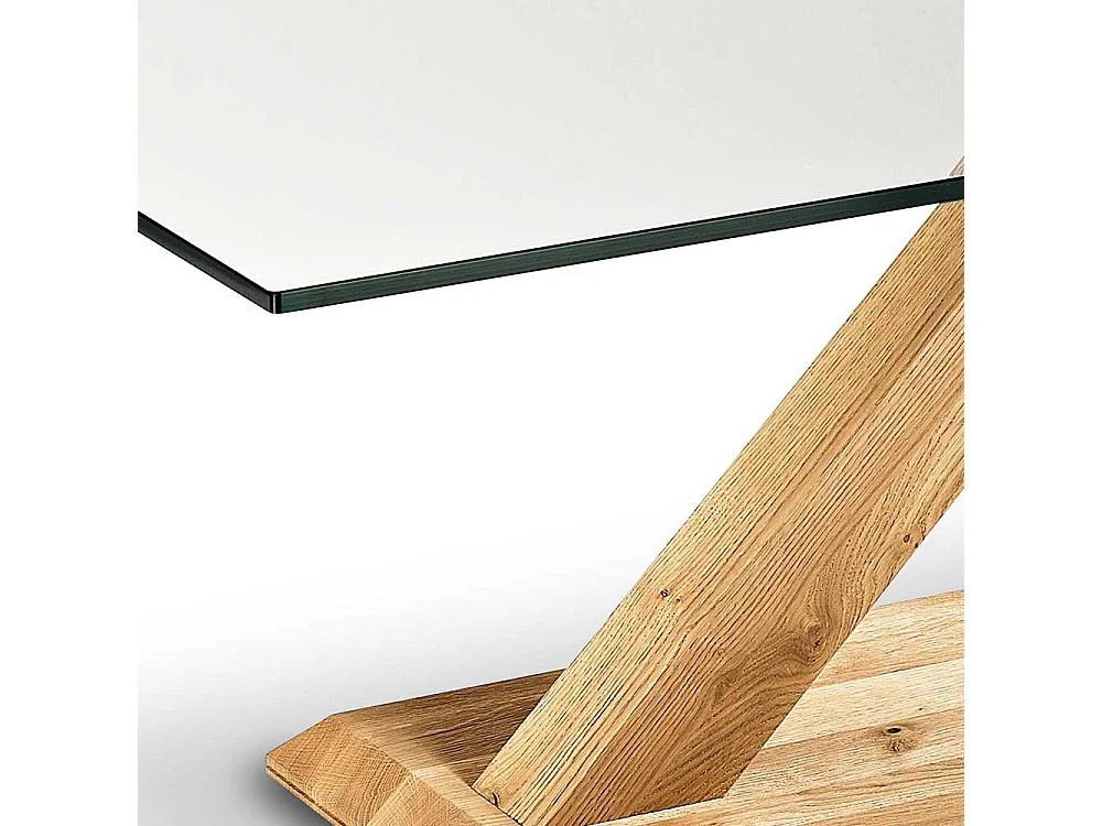 Designercouchtisch aus Asteiche Massivholz Sicherheitsglas