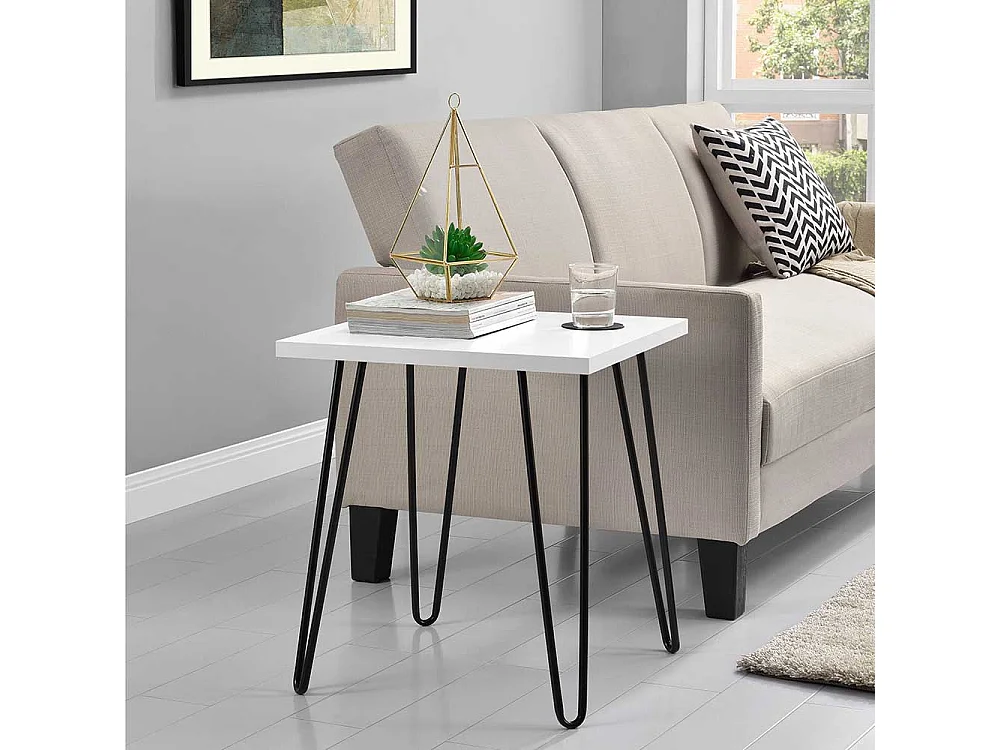 Beitisch in Weiß und Schwarz Vierfußgestell aus Metall