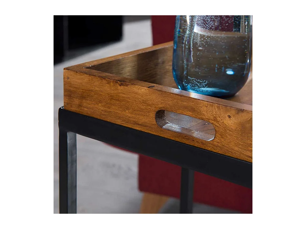 Beitisch aus Sheesham Massivholz Metall in Schwarz