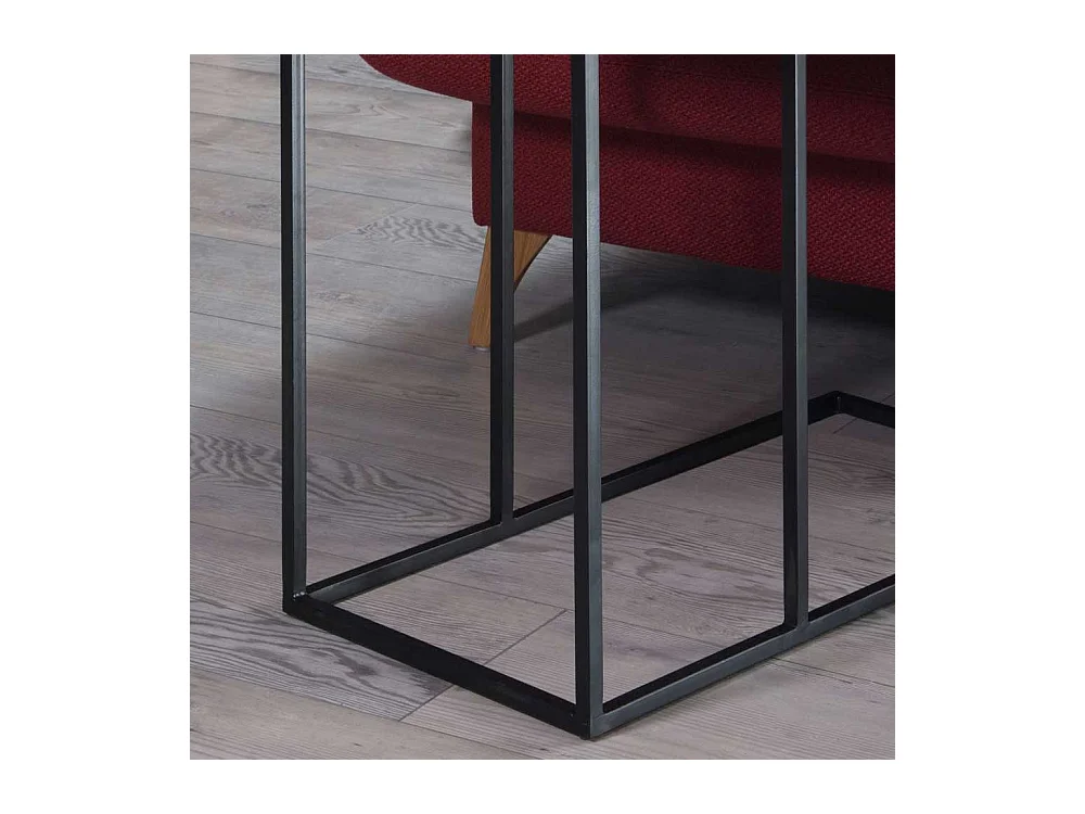 Beitisch aus Sheesham Massivholz Metall in Schwarz