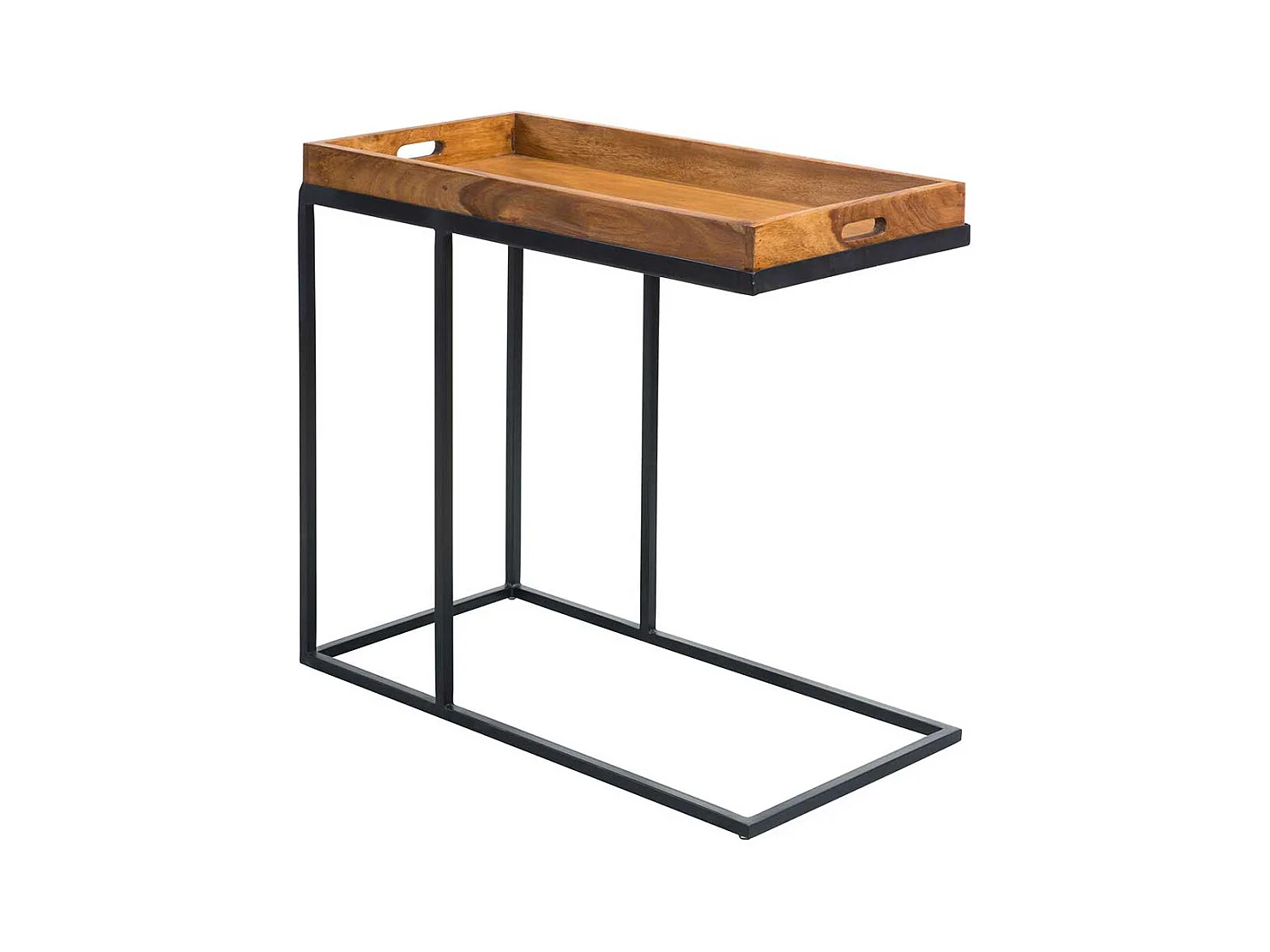 Beitisch aus Sheesham Massivholz Metall in Schwarz