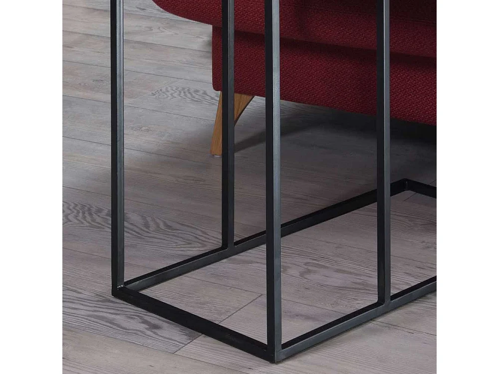 Beitisch aus Sheesham Massivholz Metall in Schwarz