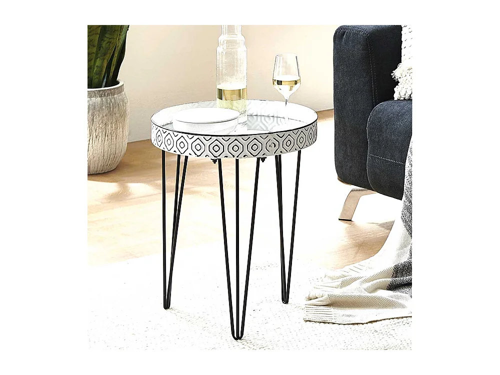 Design Zustelltisch in Weiß und Schwarz Spiegelglasplatte