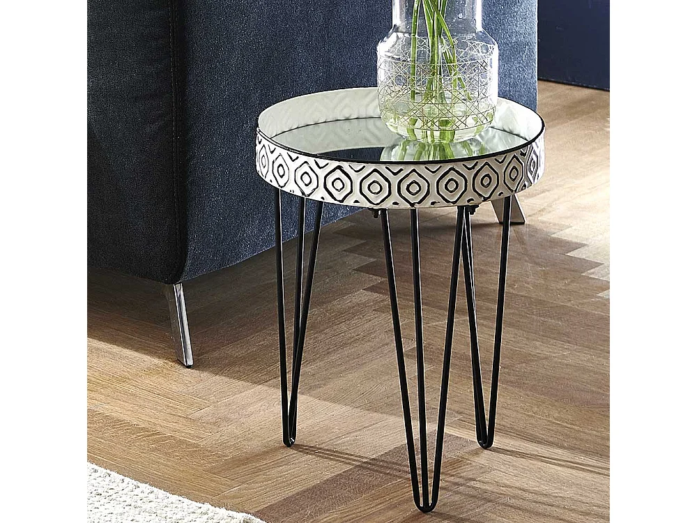 Design Zustelltisch in Weiß und Schwarz Spiegelglasplatte