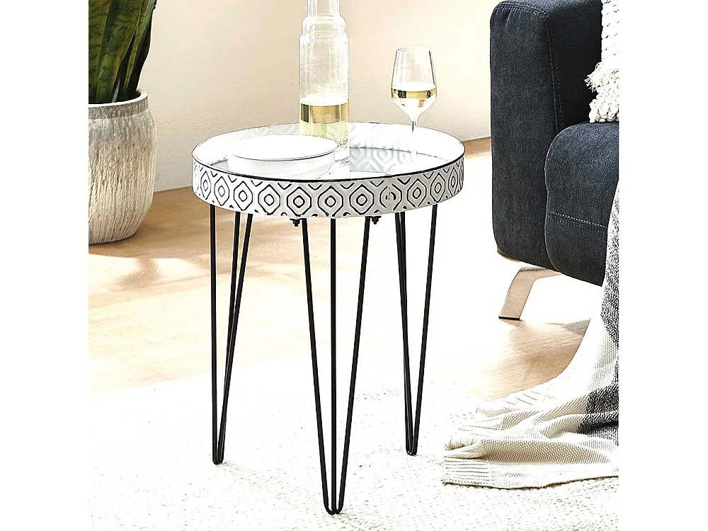 Design Zustelltisch in Weiß und Schwarz Spiegelglasplatte