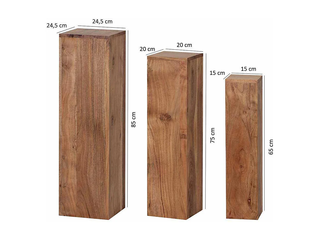 Blumensäule aus Akazie Massivholz naturbelassen (dreiteilig)