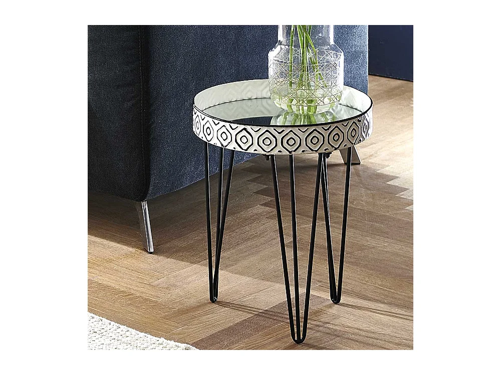 Design Zustelltisch in Weiß und Schwarz Spiegelglasplatte