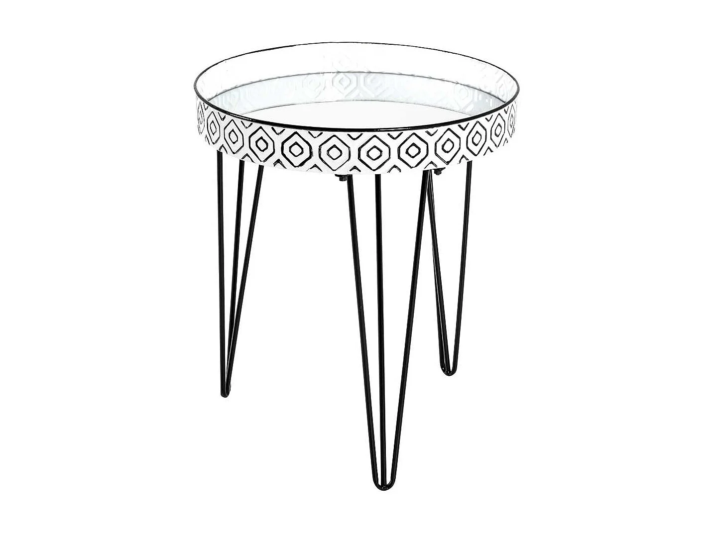 Design Zustelltisch in Weiß und Schwarz Spiegelglasplatte