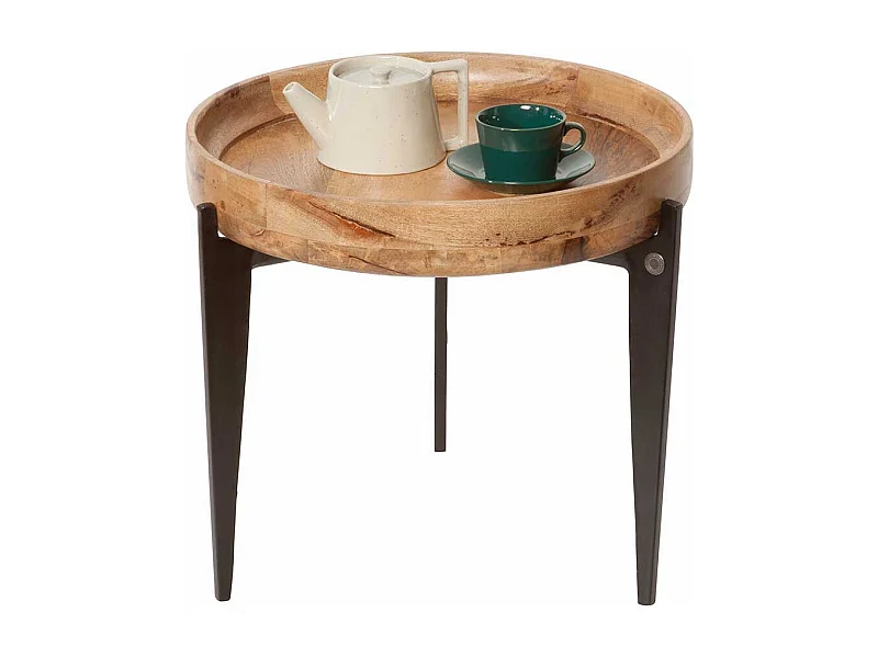 Beitisch mit Tablettfunktion runder Massivholzplatte